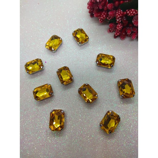 Стразы в цапах "Прямоугольник" цв. желтый, цена за 1 шт